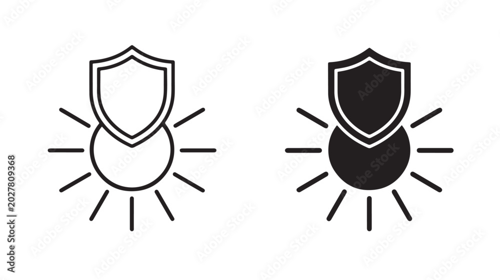 Fototapeta premium Shield icons with sunburst on white background for security and protection concepts