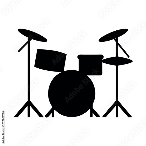 Slika na platnu Drum Kit Silhouette Vector, Rock Music Percussion Set, Acoustic Instrument Icon,
