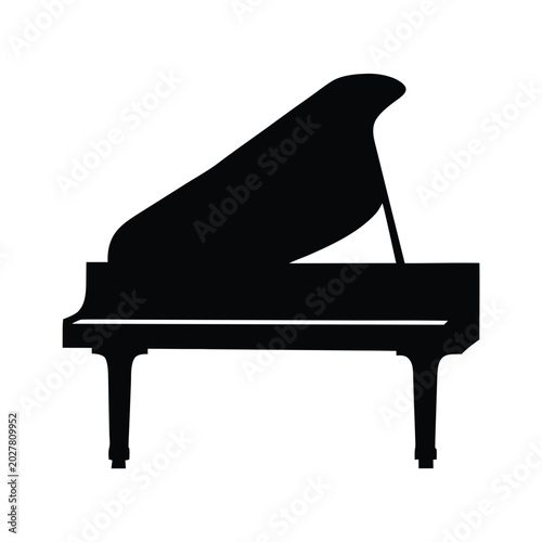 Foto Grand Piano Silhouette, Musical Instrument Icon, Black Vector Art for Concerts,