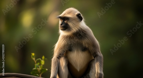 Calm Monkay Monkey Sitting Outdoors During Golden Hour