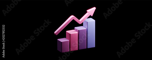3D Bar Chart Icon With Rising Arrow Representing Financial Growth.