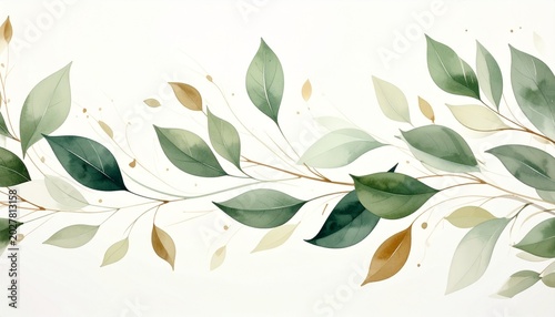 Seamless green leaf pattern with flowing botanical forms on white background, minimalist nature design