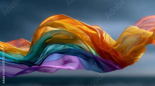 Vibrant Pride Flag Waves Against a Stormy Sky, Celebrating Love and Diversity