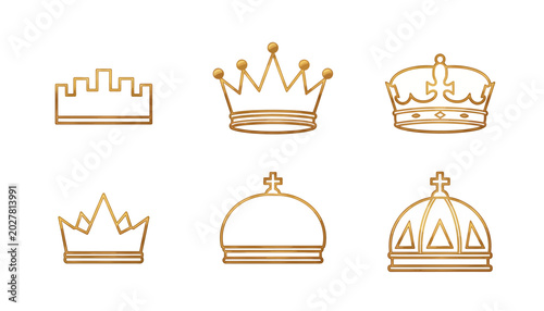 Quadro em tela Golden crown icons, royal crowns, king crowns, monarch symbols, 6 icon set