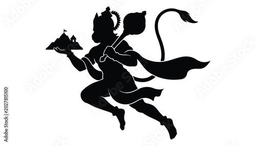 Photography black and white silhouette of Hanuman very high quality vector illustration