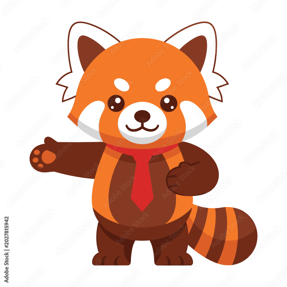 Obraz premium Red panda cartoon character in tie smiling friendly
