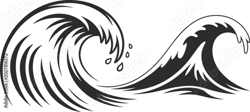 Canvas Print Ocean wave vector illustration, water splash, sea wave, surfing design, nature,