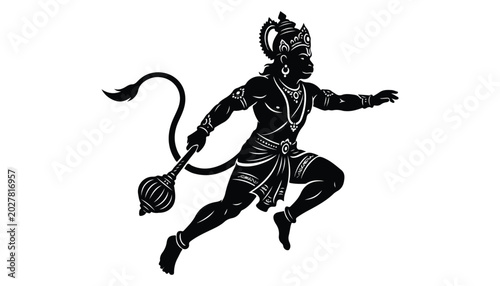 Canvas Print black and white silhouette of Hanuman very high quality vector illustration