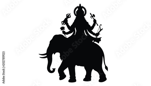 Photos black and white silhouette of Lord Indra very high quality vector illustration
