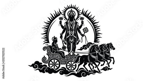Foto black and white silhouette of Lord Surya very high quality vector illustration