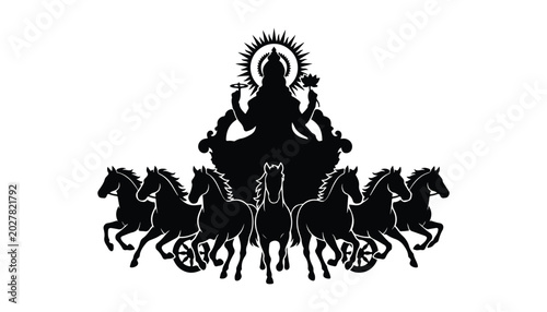 Φωτογραφία black and white silhouette of Lord Surya very high quality vector illustration