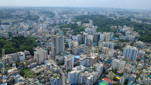 The aerial view of Chattogram city highlights the rapid urban expansion surrounding its remaining green hills and forests. Unplanned construction, hill cutting, and the destruction of trees.