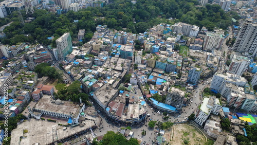 The aerial view of Chattogram city highlights the rapid urban expansion surrounding its remaining green hills and forests. Unplanned construction, hill cutting, and the destruction of trees.