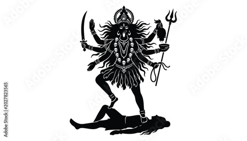 Fotografía black and white silhouette of maa kali very high quality vector illustration
