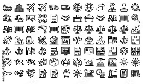 Tableau sur toile Huge professional minimalist black line art vector icon set of birds, wild animals, farm animals and botanical elements on pure white background
