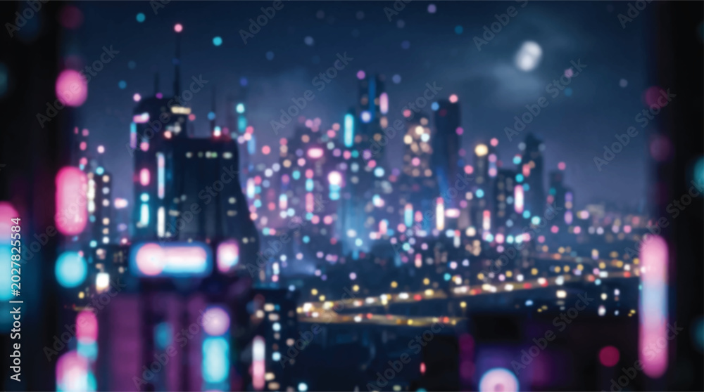 Fototapeta premium Futuristic city skyline at night with neon lights