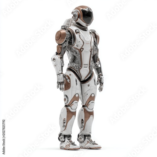 Futuristic Robotic Sentinel: A hyper-realistic robot stands tall, clad in an advanced, sleek exoskeleton with intricate detailing.