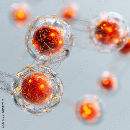 Cellular Connection: Abstract representation of interconnected cells, glowing with internal light, symbolizing life, growth, and scientific discovery.