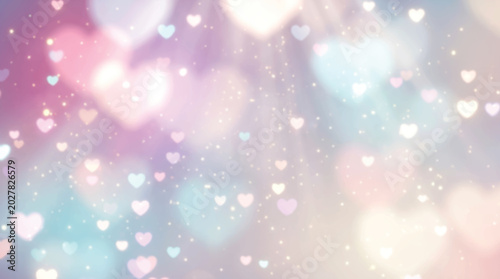 Blurred hearts background, pastel bokeh lights and soft focus