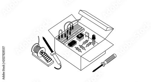 Electronic device repair kit components.