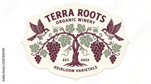 Organic Winery Grapevine Folk Art Label