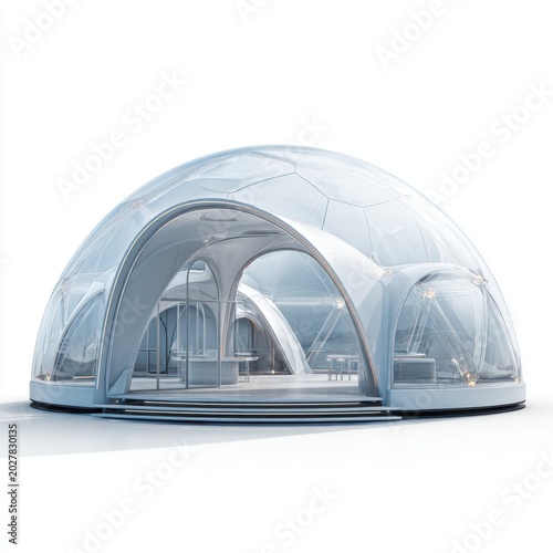 Futuristic Dome Structure: An innovative geodesic dome, with a transparent, modern architectural design, suggests advanced technology and contemporary living.