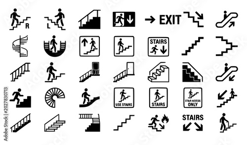 Tablou pe pânză Flat design wayfinding icons set with bold stairs elevator and escalator public
