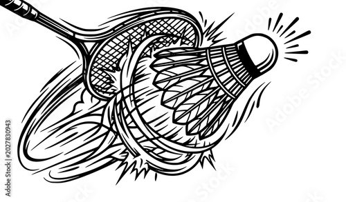 Obraz na płótnie Futuristic cyberpunk badminton smash vector illustration with neon racket hittin