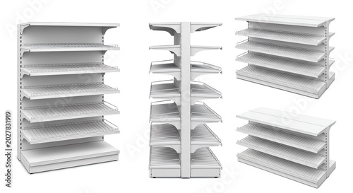 white empty supermarket shelf mockup