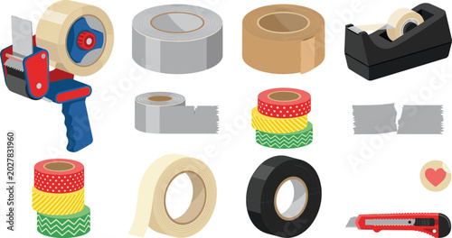 Quadro su tela Adhesive Tape Collection Vector Illustration Featuring Packing Tape Duct Tape Ma