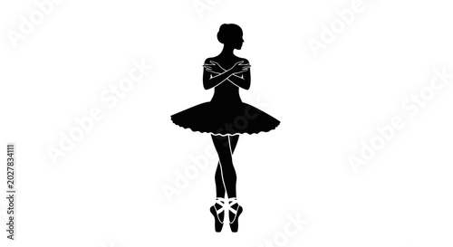 Quadro em tela Black silhouette of a ballerina standing on pointe shoes.