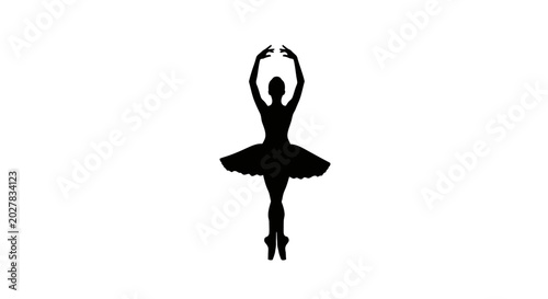 Obraz na płótnie Black silhouette of ballerina on pointe with arms overhead.