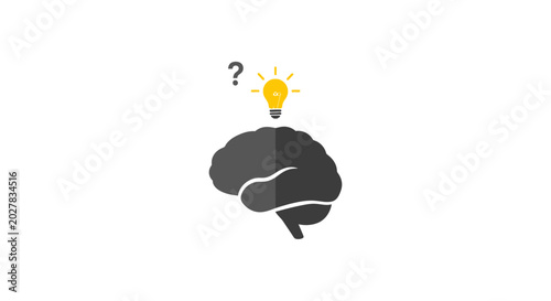 Bild auf Leinwand Brain icon with glowing lightbulb and question mark.