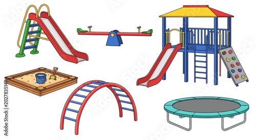 Fotografía Playground equipment, kids' playset, outdoor recreation, colorful illustration,