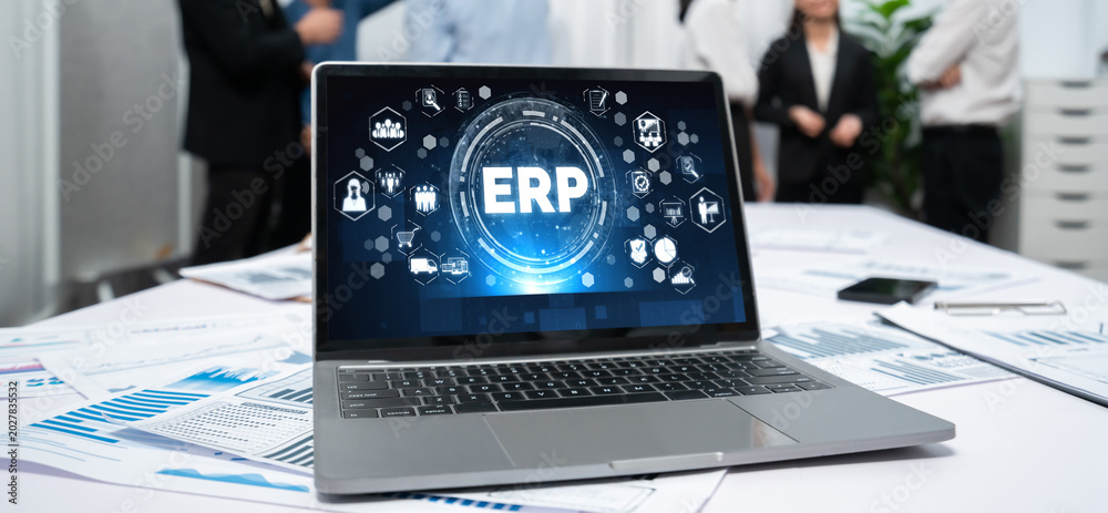 Fototapeta premium ERP enterprise resource planning software for brisk business to plan the marketing strategy