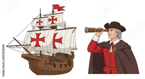 Bild auf Leinwand Vintage explorer, nautical, ship, sailing vessel, historic, 16th century, brown,
