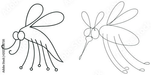 Cuadro en lienzo Minimalist mosquito line art set of flying insect icons.