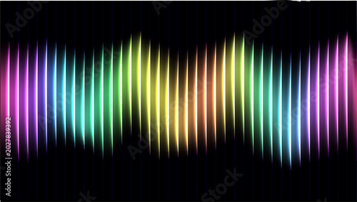 Foto A vibrant sound wave with colorful lights on a black background