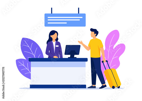 Hotel Reception and Guest Check In Illustration