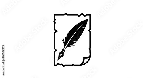 Canvastavla Black silhouette of a quill pen crossing a sealed scroll or parchment against a