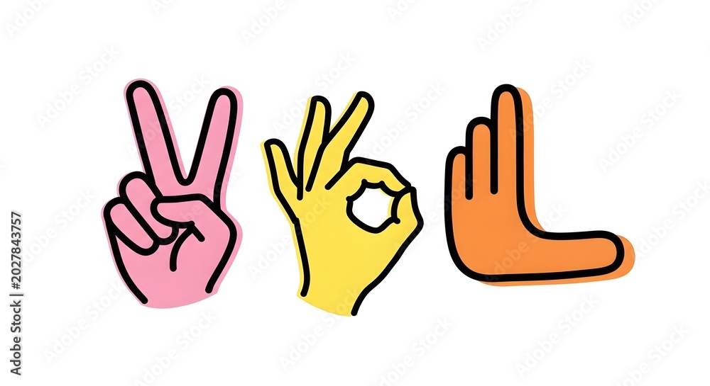 Fototapeta premium Vibrant, stylized hand gestures forming the words 