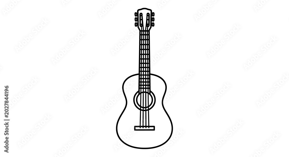 Fototapeta premium Minimalist black and white acoustic guitar line art icon