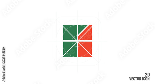 Tableau sur toile Abstract geometric icon with green and orange quadrants