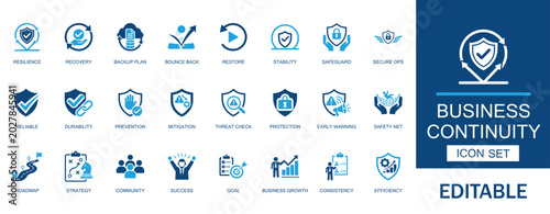 Konstfotografi Business continuity and risk management icon set