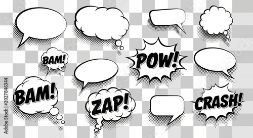 Fotografie Comic book speech bubbles and action sound effects collection