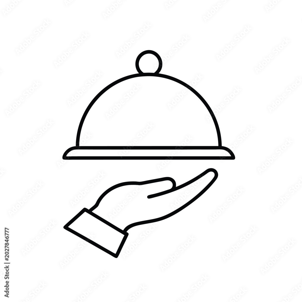 Fototapeta premium Serving Tray with Cloche Outline Icon