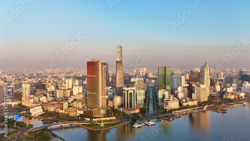 фотографія Ho Chi Minh City, Vietnam – 4K aerial sunrise drone view of downtown skyline wit