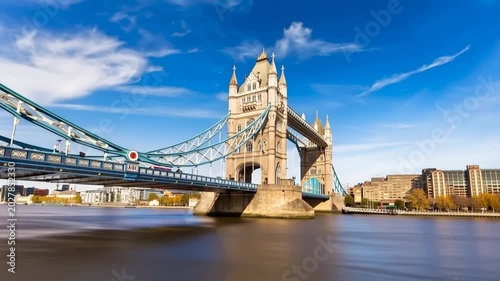 Tower Bridge in London, UK, United Kingdom. Time lapse.