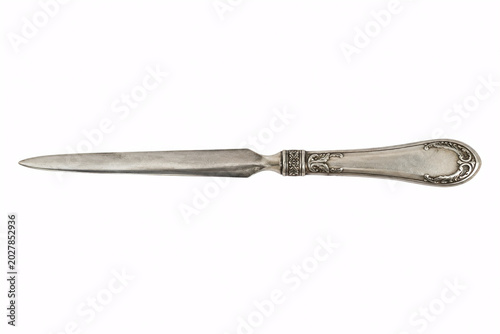Antique Silver Letter Opener Isolated on White Background