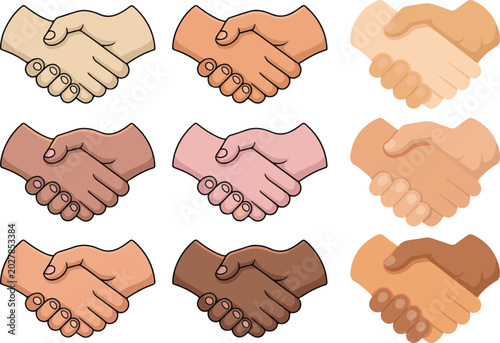 Fotografi Collection of handshake icons symbolizing diversity and accord with skin tone